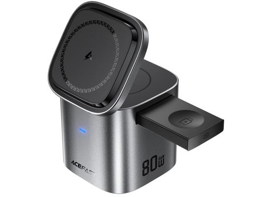 ACEFAST Z9 80W 6-in-1 GaN Desktop Charging Station Multi-Function Fast Charger Adapter Built-In USB-C Cable, EU Plug